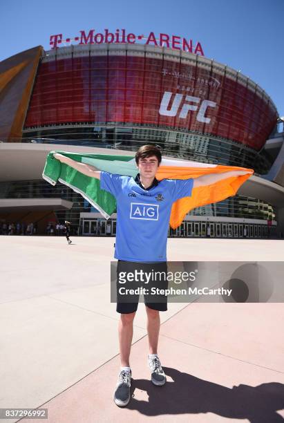 Nevada , United States - 22 August 2017; Conor McGregor supporter Luke Kelly, age 16, from Leopardstown, Dublin, prior to the boxing match between...