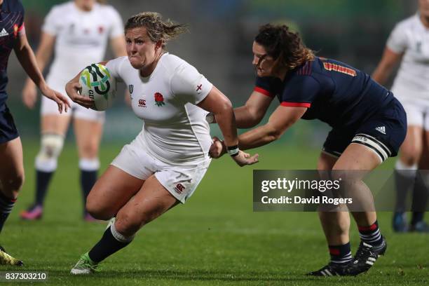 Marlie Packer of England charges upfield during the Women's Rugby World Cup 2017 Semi Final match between England and France at the Kingspan Stadium...