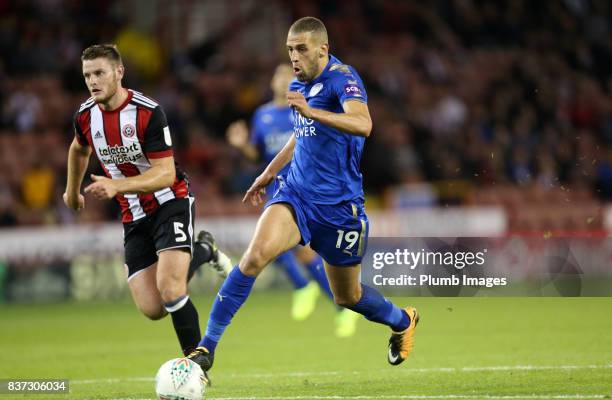 Islam Slimani of Leicester City in action during the Carabao Cup Second Round tie between Sheffield United and Leicester City at Bramall Lane on...