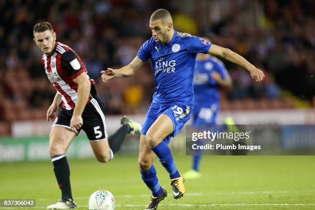 Islam Slimani of Leicester City in action during the Carabao Cup Second Round tie between Sheffield United and Leicester City at Bramall Lane on...