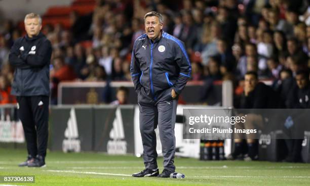 Manager Craig Shakespeare of Leicester City during the Carabao Cup Second Round tie between Sheffield United and Leicester City at Bramall Lane on...