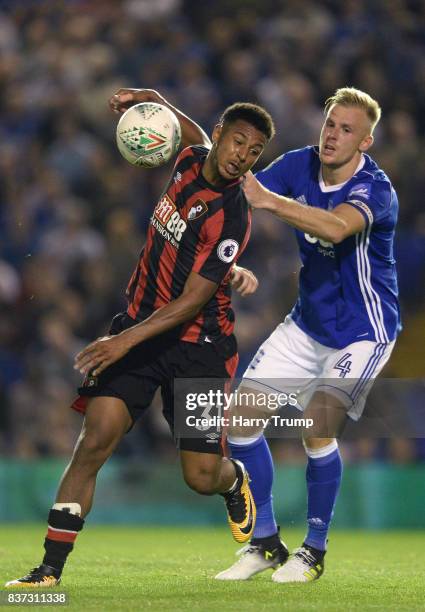 Lys Mousset of AFC Bournemouth and Luke Chambers of Ipswich battle for possession during the Carabao Cup Second Round match between Birmingham City...