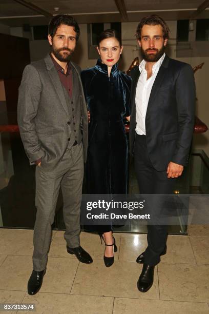 Cast members Matt Ryan, Judith Roddy and Christian Cooke attend the press night after party of "Knives In Hens" at The Hospital Club on August 22,...