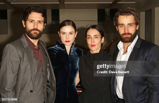 Cast members Matt Ryan, Judith Roddy, director Yael Farber and Christian Cooke attend the press night after party of "Knives In Hens" at The Hospital...