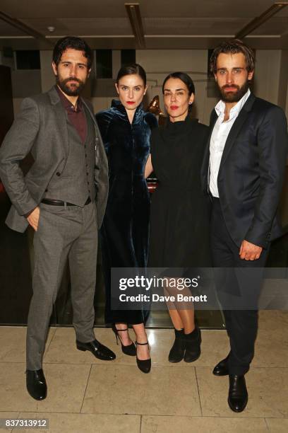 Cast members Matt Ryan, Judith Roddy, director Yael Farber and Christian Cooke attend the press night after party of "Knives In Hens" at The Hospital...