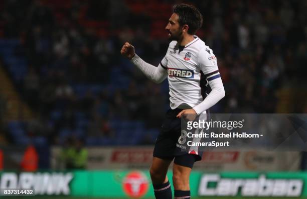Bolton Wanderers' Jem Karacan celebrates scoring his side's third goal during the Carabao Cup Second Round match between Bolton Wanderers and...