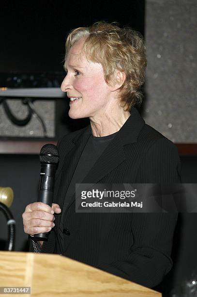 Actress Glenn Close speaks at the Puppies Behind Bars celebration titled Dog Tags: Service Dogs For Those Who've Served Us held at The Atrium Cafe,...