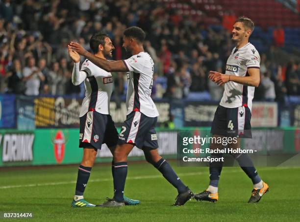 Bolton Wanderers' Jem Karacan celebrates scoring his side's third goal during the Carabao Cup Second Round match between Bolton Wanderers and...