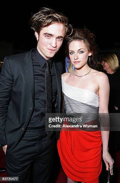 Actors Robert Pattinson and Kristen Stewart arrive at Summit Entertainment's "Twilight" World Premiere at Mann Village on November 17, 2008 in...