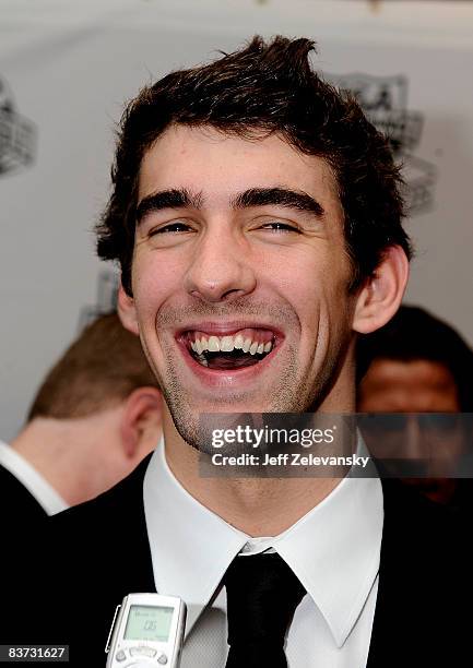 Michael Phelps arrives at the fifth annual USA Swimming Foundation Golden Goggles Awards on November 17, 2008 in New York.