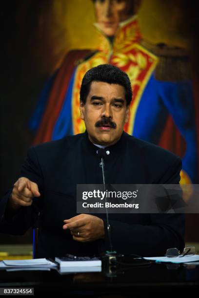 Nicolas Maduro, Venezuela's president, speaks during a news conference in Caracas, Venezuela, on Tuesday, Aug. 22, 2017. Maduro said Venezuela's...