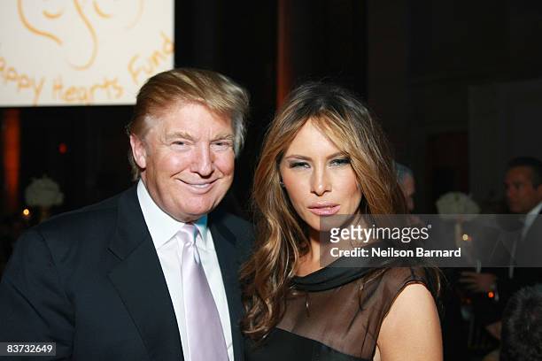 Donald Trump and Melania Trump-Trump attend the Happy Hearts Fund 2008 ball "A Masquerade in Venice" to benefit children in disaster areas at...