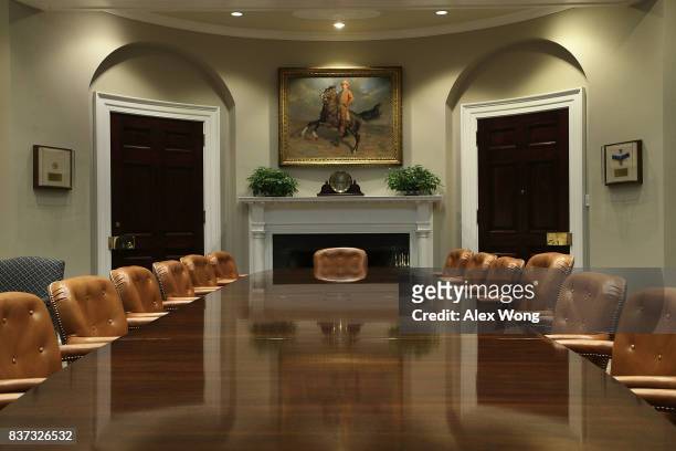 The Roosevelt Room of the White House is seen after renovations August 22, 2017 in Washington, DC. The White House has undergone a major renovation...