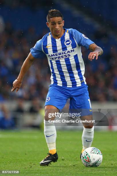 Anthony Knockaert of Brighton and Hove Albion in action during the Carabao Cup Second Round match between Brighton & Hove Albion and Barnet at Amex...