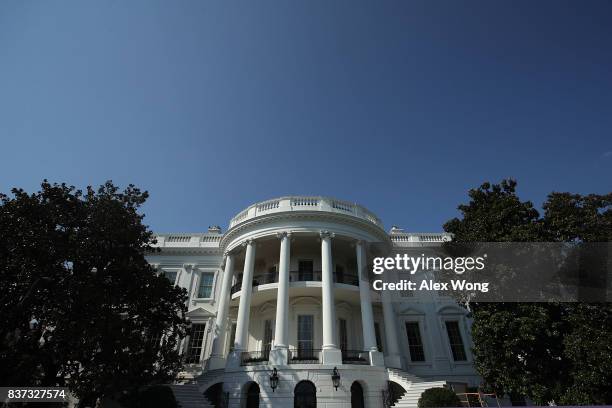 The White House is seen August 22, 2017 in Washington, DC. The White House has undergone a major renovation with an upgrade of the HVAC system at the...