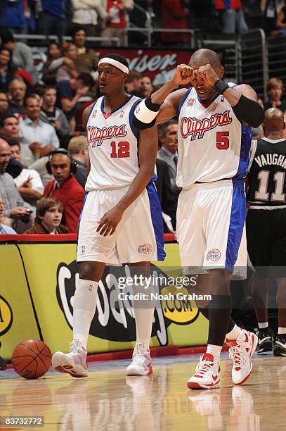 Al Thornton and Cuttino Mobley of the Los Angeles Clippers walk off the court following their team's loss to the San Antonio Spurs at Staples Center...