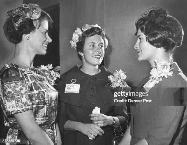 In conversation at Junior League Provisional Luncheon are Mrs. Thomas H. Pollard, Mrs. Lawrence R. Reno, Miss Patricia Sawyer. Credit: Denver Post