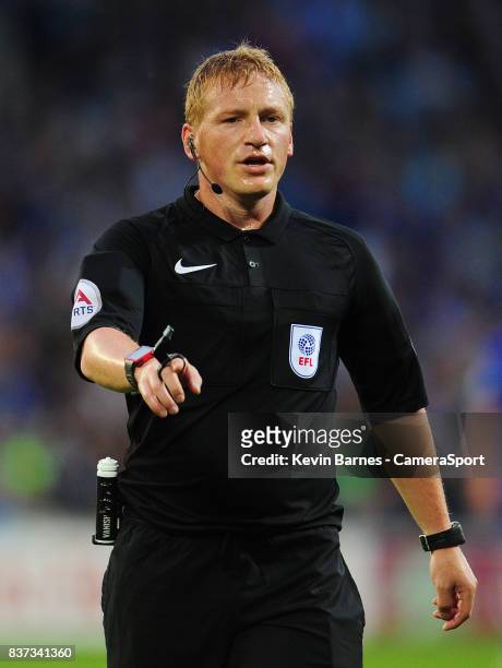 Referee John Busby during the Carabao Cup Second Round match between Cardiff City and Burton Albion at Cardiff City Stadium on August 22, 2017 in...