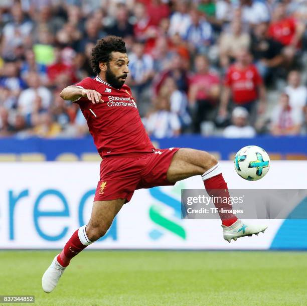 Mohamed Salah of Liverpool in action during the Preseason Friendly match between Hertha BSC and FC Liverpool at Olympiastadion on July 29, 2017 in...