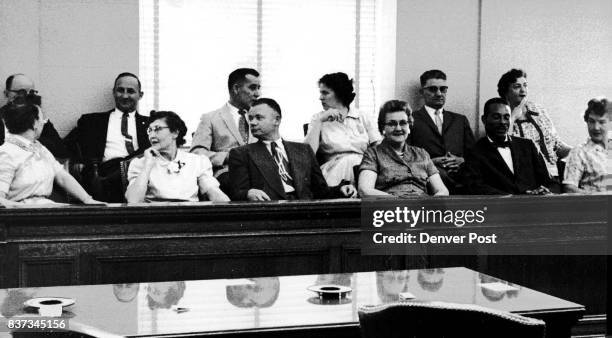 These 12 men and women will decide the guilt or innocence of Denver attorney Wendell A. Peters. Back row, from left, Leo O. Townley, Edward J....