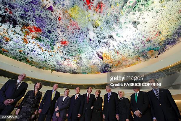 Swiss President Pascal Couchepin, Spanish Queen Sofia and King Juan Carlos, Spanish artist Miquel Barcelo, United Nations Secretary-General Ban...