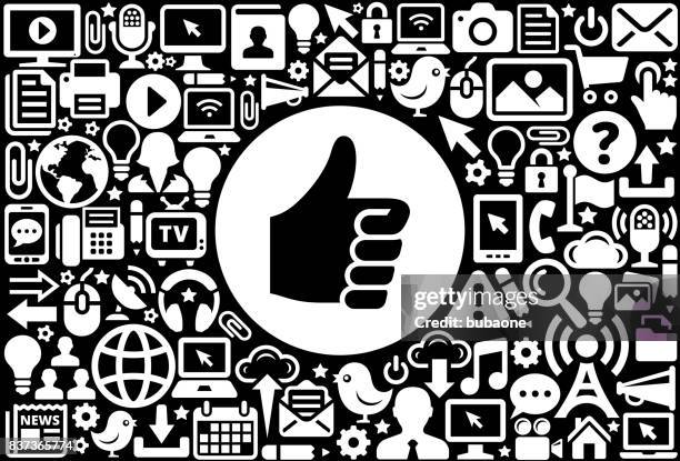 thumbs up  icon black and white internet technology background - black thumbs up white background stock illustrations