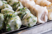 Steamed dumpling stuffed with garlic chives delicious on tray