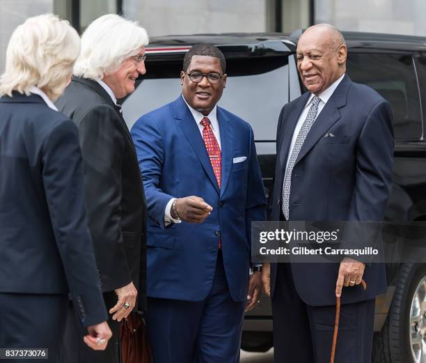 Actor Bill Cosby and new attorneys Kathleen Bliss and Thomas Mesereau are seen arriving to Montgomery County Courthouse prior a pre-trial hearing to...