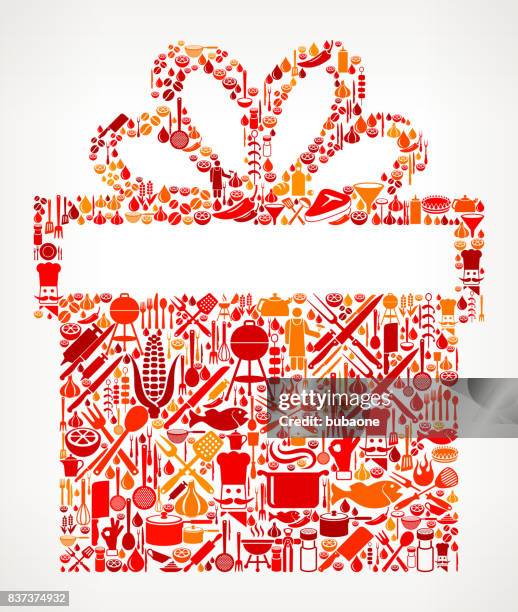 gift box cooking and food vector icon pattern - fruit vegetable box stock illustrations
