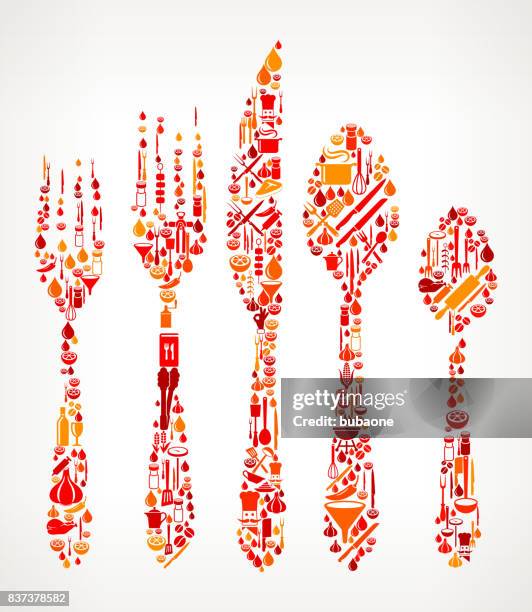 silverware set cooking and food vector icon pattern - shrimp skewer stock illustrations