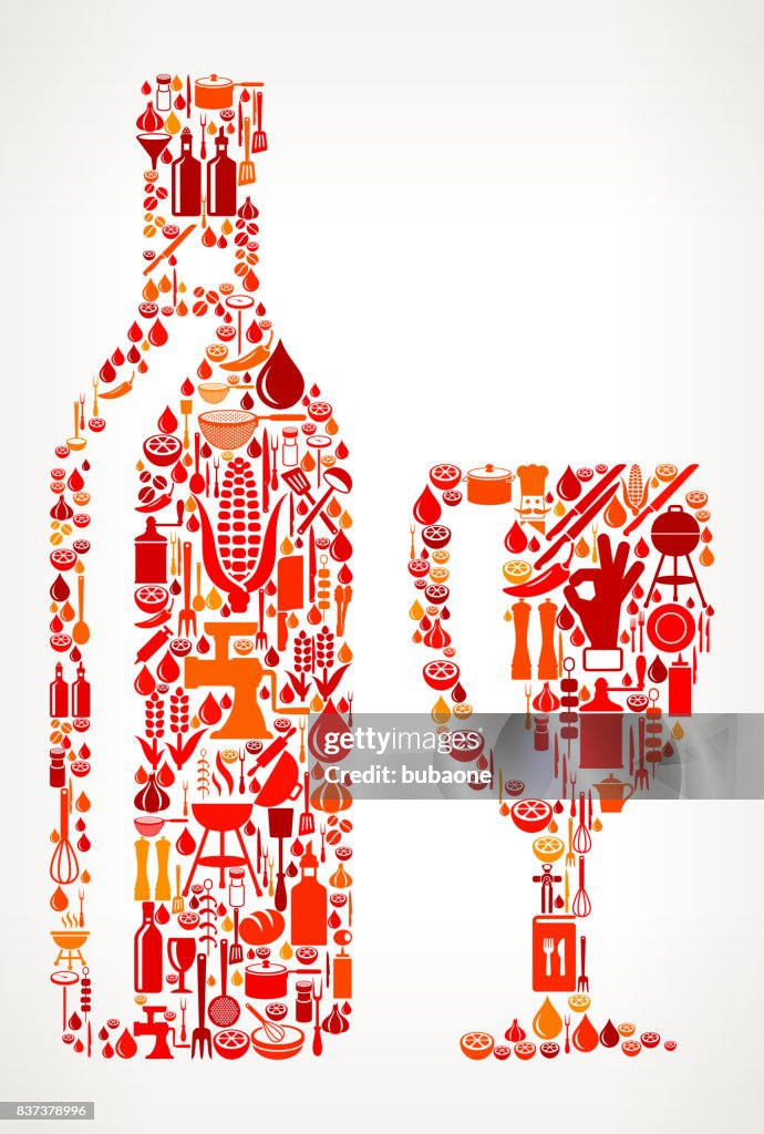 Botella y Copa de cocina y alimentos Vector icono patrón