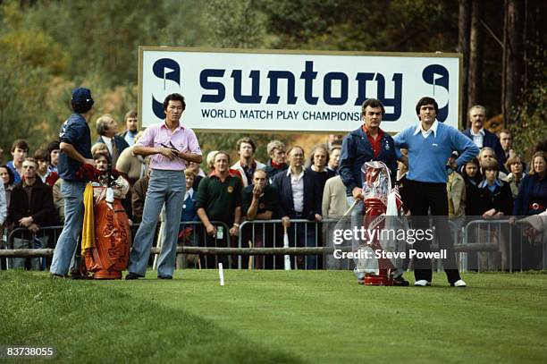 Golfers Isao Aoki of Japan and Seve Ballesteros competing in the World Match Play Championships at the Wentworth Club, Surrey, 14th October 1979....