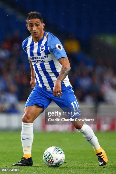 Anthony Knockhaert of Brighton in action during the Carabao Cup Second Round match between Brighton & Hove Albion and Barnet at Amex Stadium on...