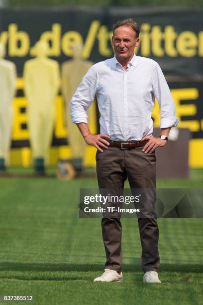 Hans-Joachim Watzke of Dortmund looks on during a training session at BVB trainings center on July 10, 2017 in Dortmund.