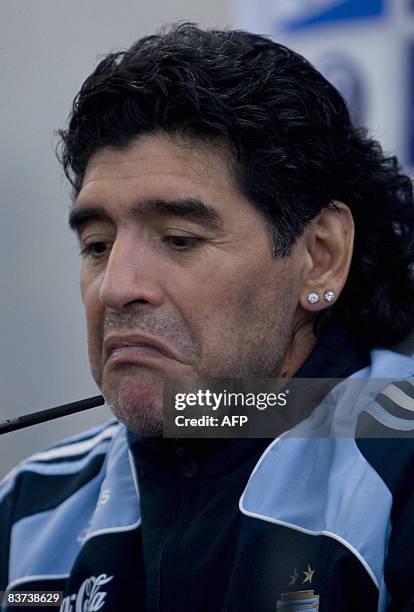 New Argentina coach Diego Maradona attends a press conference in Glasgow, on November 18, 2008. Diego Maradona says he cannot understand why Terry...