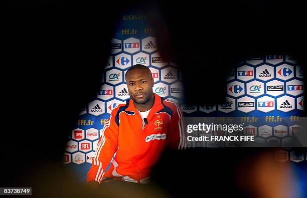 France national football team's defender William Gallas expresses himself during a press conference prior to a training session, on November 18, 2008...