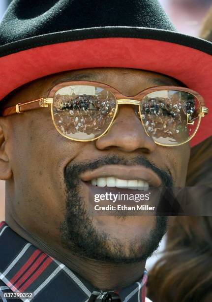 Boxer Floyd Mayweather Jr. Arrives at Toshiba Plaza on August 22, 2017 in Las Vegas, Nevada. Mayweather will fight UFC lightweight champion Conor...