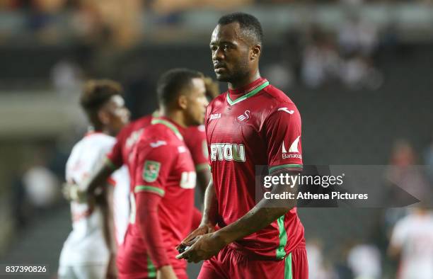 Jordan Ayew of Swansea City after the final whistle of the Carabao Cup Second Round match between MK Dons and Swansea City at StadiumMK on August 22,...