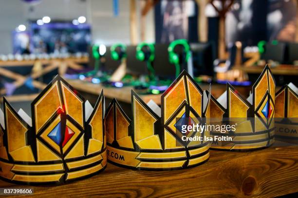 Game crowns seen at the Gamescom 2017 gaming trade fair on August 22, 2017 in Cologne, Germany. Gamescom is the world's largest digital gaming trade...