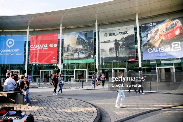 The entrance to the Gamescom 2017 gaming trade fair on August 22, 2017 in Cologne, Germany. Gamescom is the world's largest digital gaming trade fair...