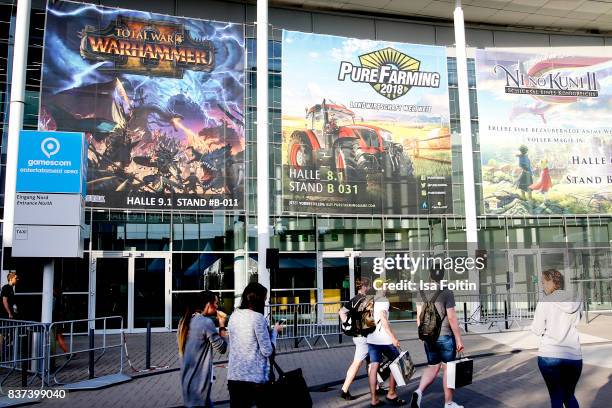 The entrance to the Gamescom 2017 gaming trade fair on August 22, 2017 in Cologne, Germany. Gamescom is the world's largest digital gaming trade fair...