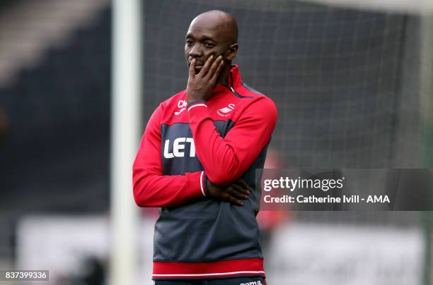 Claude Makelele assistant coach of Swansea City before the Carabao Cup Second Round match between Milton Keynes Dons and Swansea City at StadiumMK on...