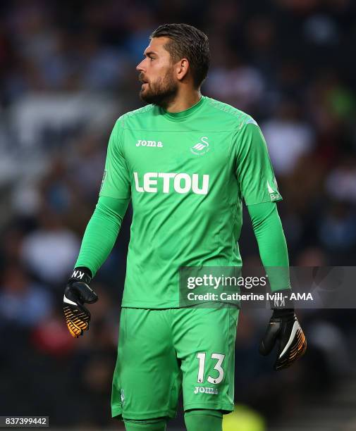 Krisoffer Nordfeldt of Swansea City during the Carabao Cup Second Round match between Milton Keynes Dons and Swansea City at StadiumMK on August 22,...