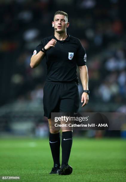 Referee Robert Jones during the Carabao Cup Second Round match between Milton Keynes Dons and Swansea City at StadiumMK on August 22, 2017 in Milton...