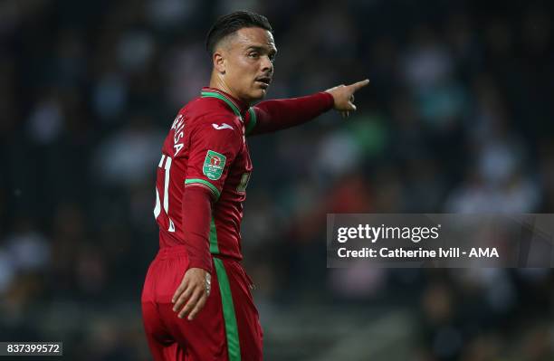 Roque Mesa of Swansea City during the Carabao Cup Second Round match between Milton Keynes Dons and Swansea City at StadiumMK on August 22, 2017 in...