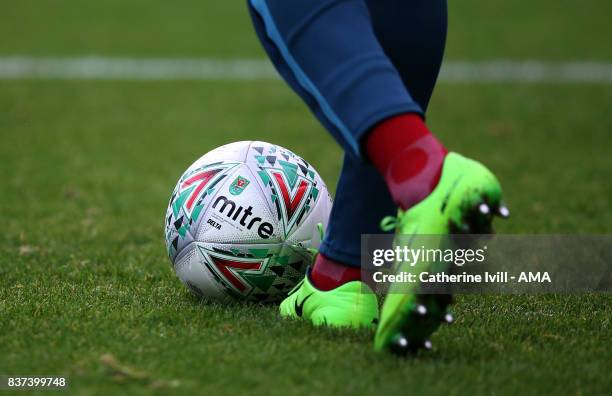 The Mitre Delta match ball during the Carabao Cup Second Round match between Milton Keynes Dons and Swansea City at StadiumMK on August 22, 2017 in...