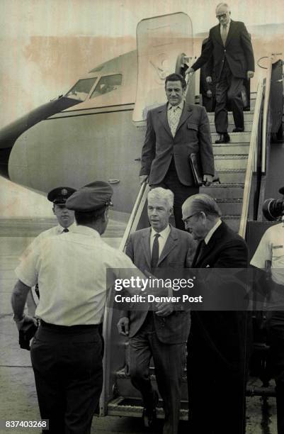 Senators Arrive To Hear Maj. Gen. Alton Slay Four members of the Senate Armed Services Committee are greeted by Brid. Walter E. Williams of the...