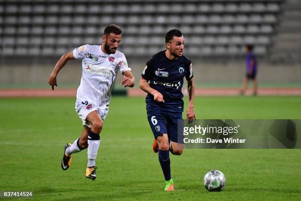 Martin Mimoun of Paris FC and Franck Honorat of Clermont during the French League Cup match between Paris FC and Clermont Foot at Stade Charlety on...