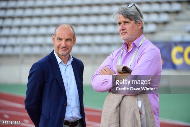 Paris FC sporting director Pierre Dreossi and Paris FC academy president Patrick Gobert during the French League Cup match between Paris FC and...
