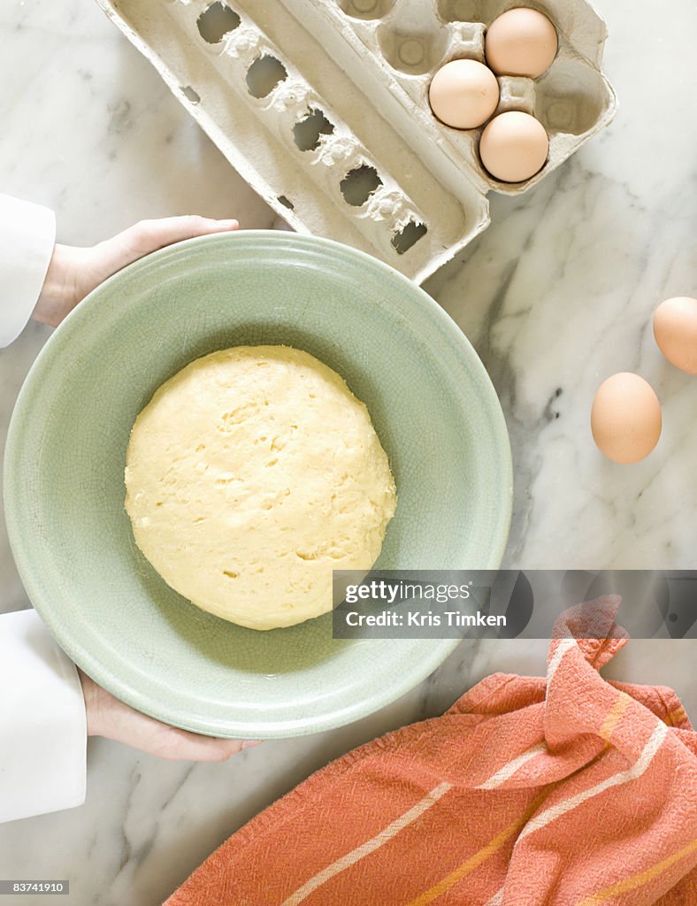 Bread dough in mixing bowl